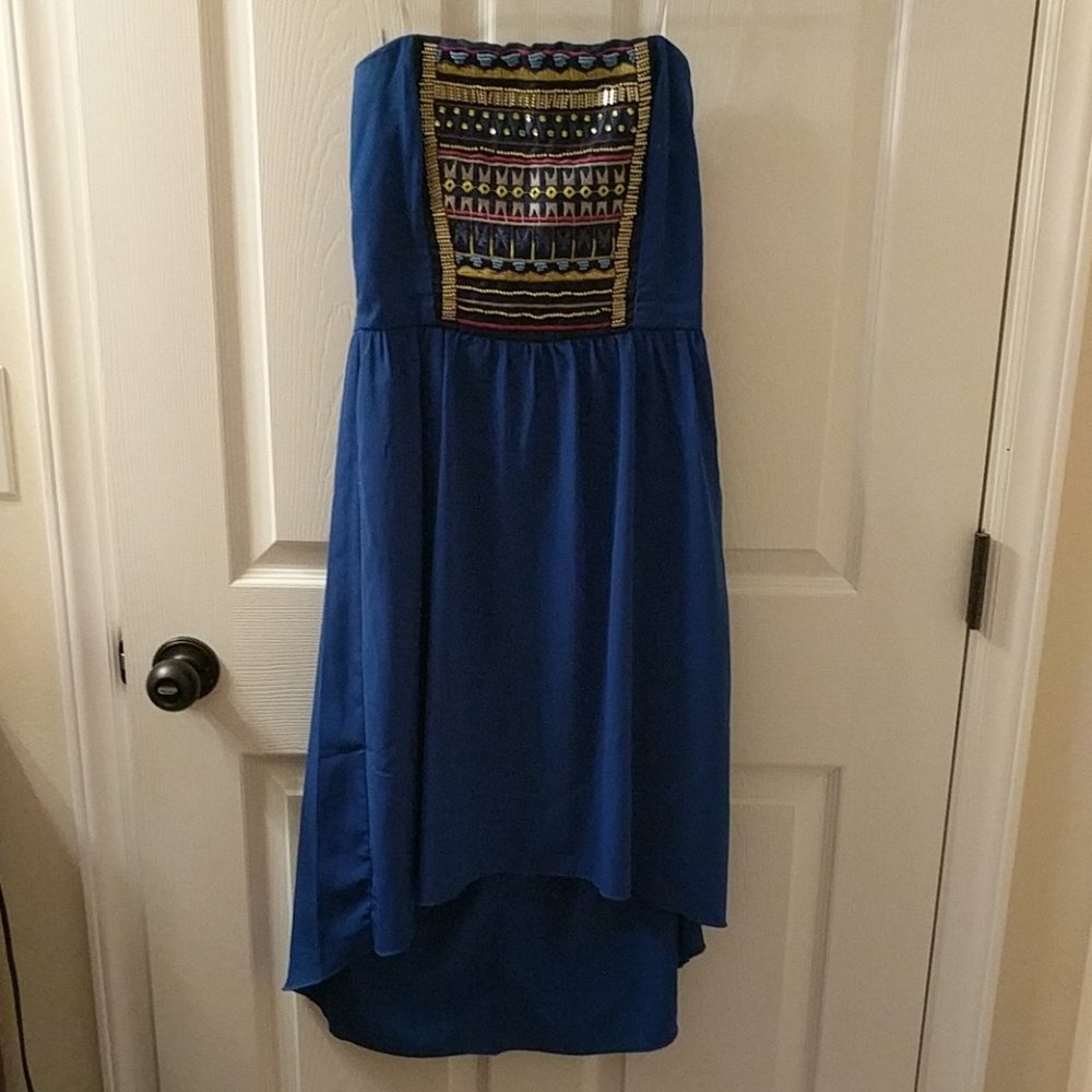 Strapless Aztec High Low Dress